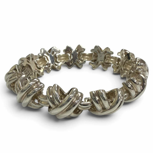 Great TIFFANY&Co. bracelet Signature Link X motif Silver SV925 mens