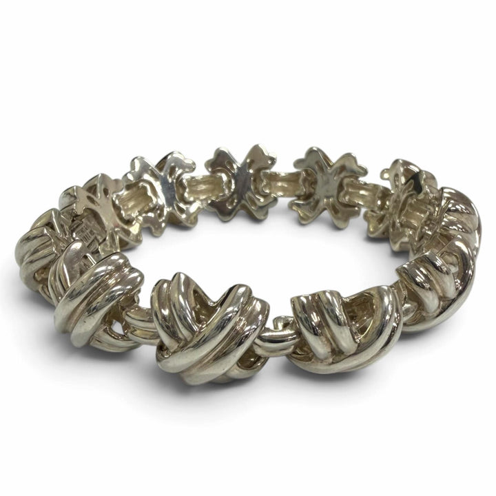Great TIFFANY&Co. bracelet Signature Link X motif Silver SV925 mens