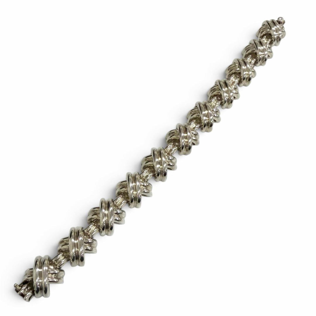 Great TIFFANY&Co. bracelet Signature Link X motif Silver SV925 mens