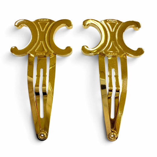 Great CELINE hair accessory Set of 2 snap hair clips Triomphe gold metal Women
