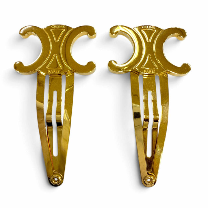 Great CELINE hair accessory Set of 2 snap hair clips Triomphe gold metal Women