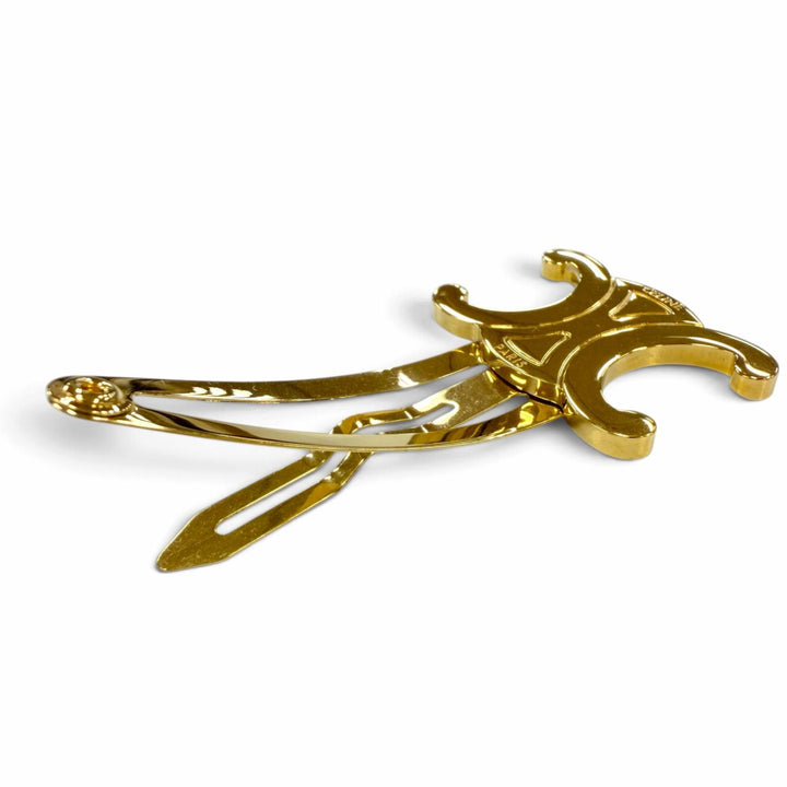 Great CELINE hair accessory Set of 2 snap hair clips Triomphe gold metal Women