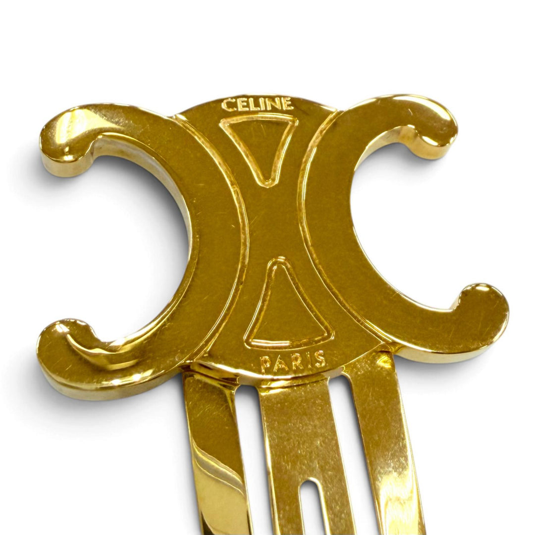 Great CELINE hair accessory Set of 2 snap hair clips Triomphe gold metal Women