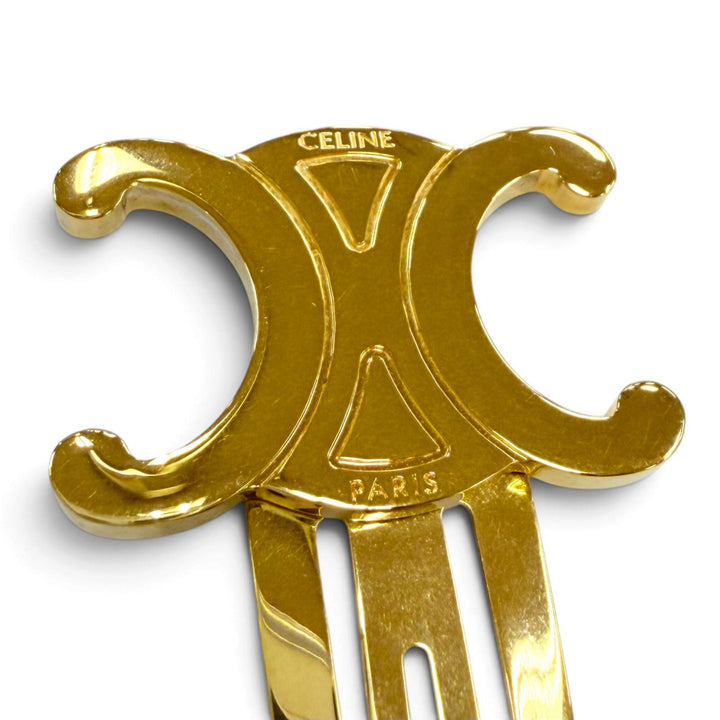 Great CELINE hair accessory Set of 2 snap hair clips Triomphe gold metal Women