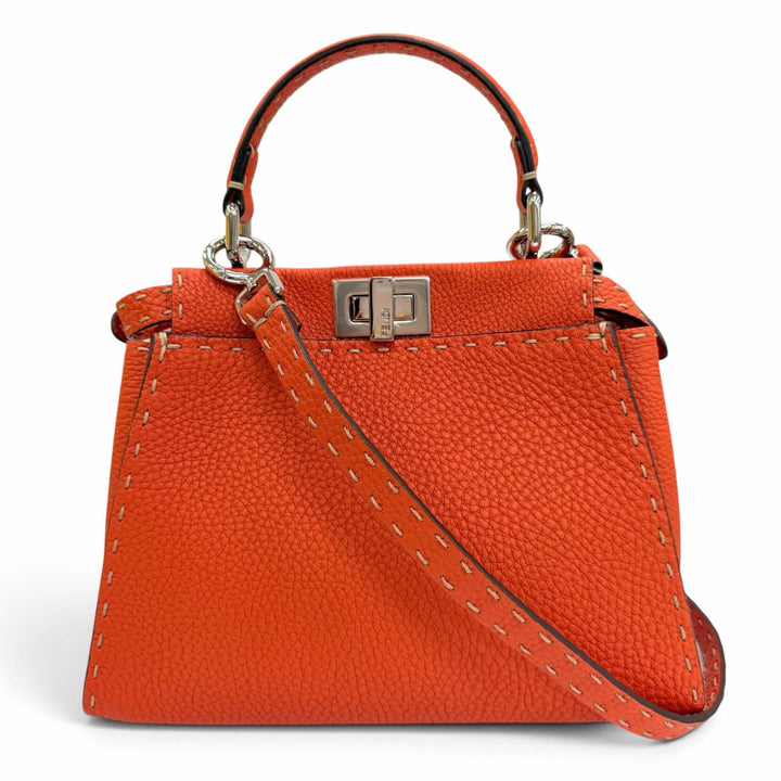 Pristine FENDI Handbag Selleria Peekaboo Mini 2WAY Shoulder Bag Orange 8BN244