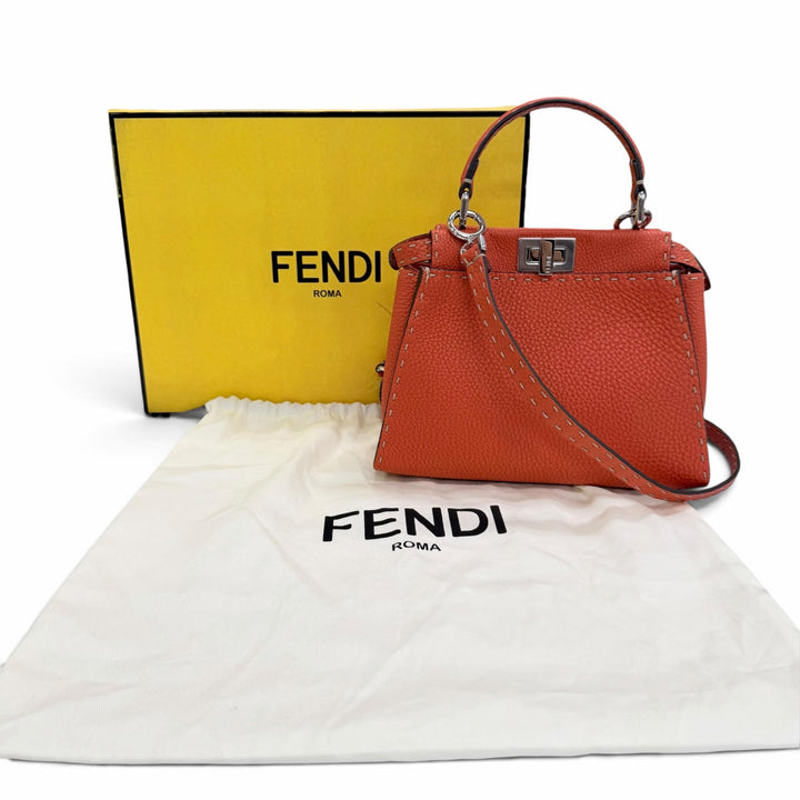 Pristine FENDI Handbag Selleria Peekaboo Mini 2WAY Shoulder Bag Orange 8BN244