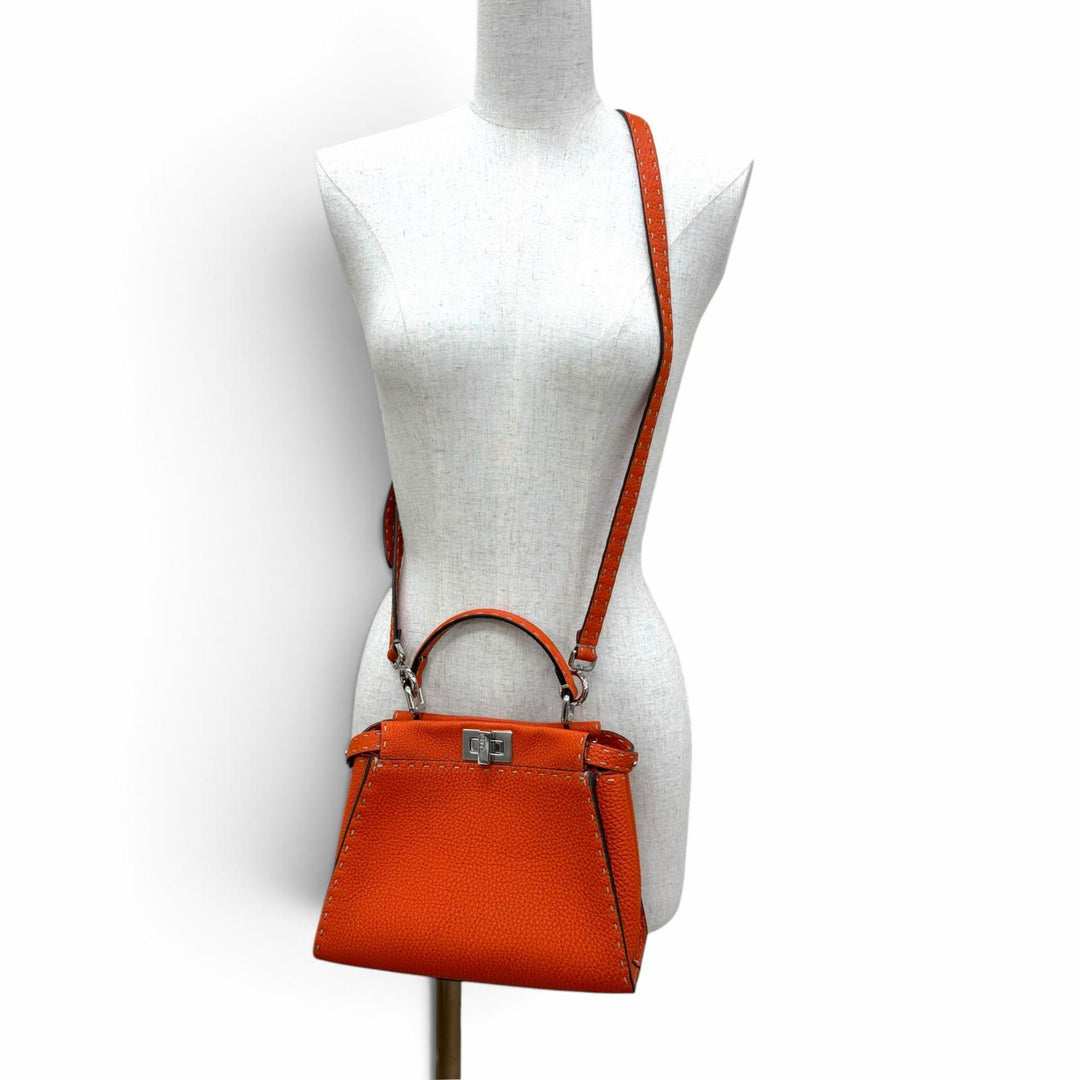 Pristine FENDI Handbag Selleria Peekaboo Mini 2WAY Shoulder Bag Orange 8BN244