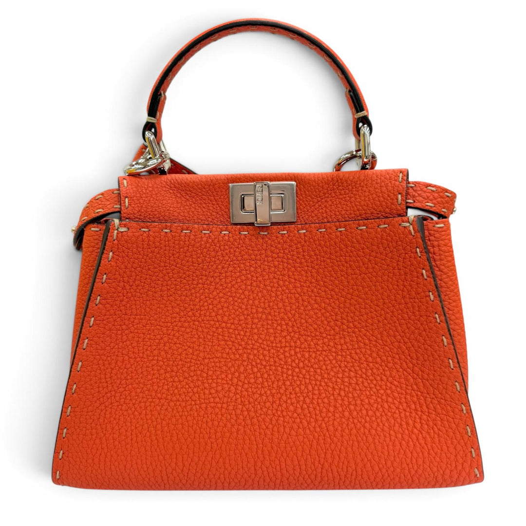 Pristine FENDI Handbag Selleria Peekaboo Mini 2WAY Shoulder Bag Orange 8BN244