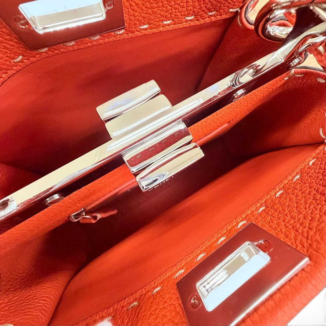 Pristine FENDI Handbag Selleria Peekaboo Mini 2WAY Shoulder Bag Orange 8BN244
