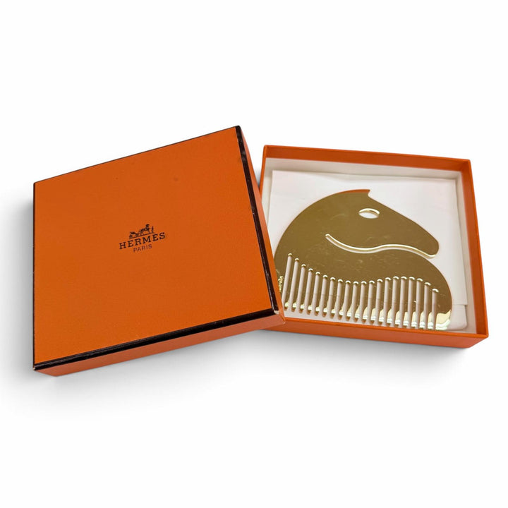 Very Good HERMES hair accessory Cheval Horse Hair Comb gold Women