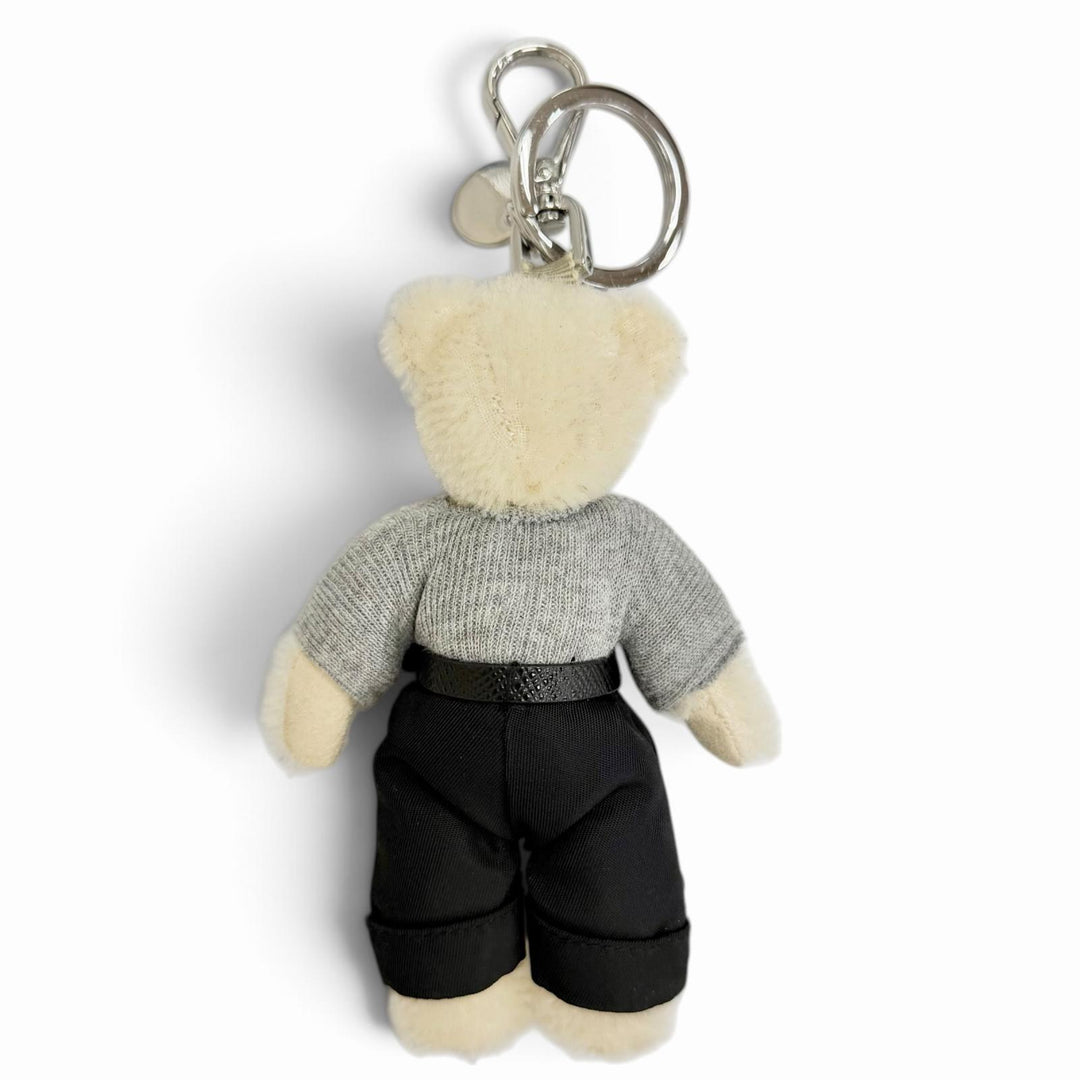 Great PRADA key ring Metal Ring Teddy Key Chain Charm Triangle Logo white 2TO051