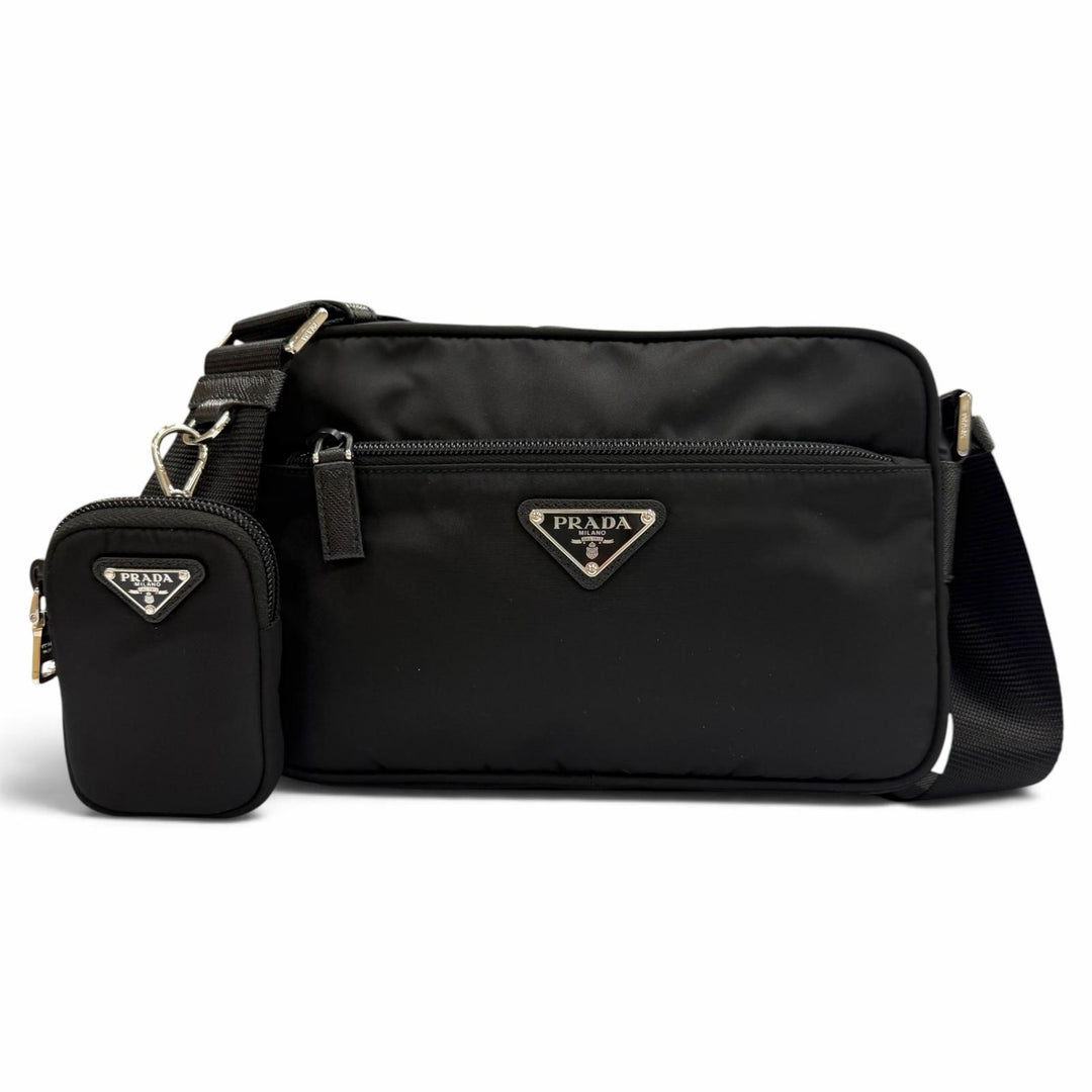 Great PRADA Shoulder Bag Re-Nylon triangle logo triangular plate black 1BC167