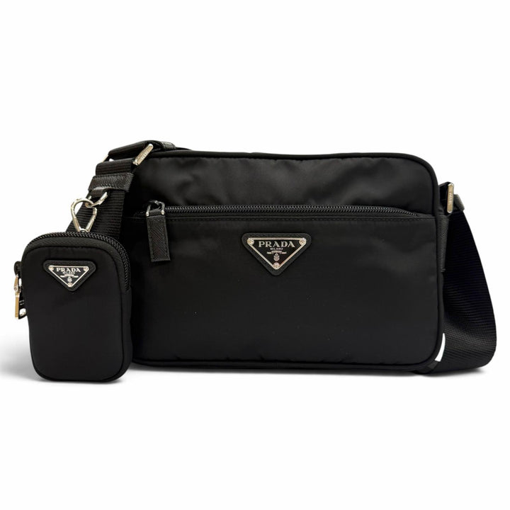 Great PRADA Shoulder Bag Re-Nylon triangle logo triangular plate black 1BC167