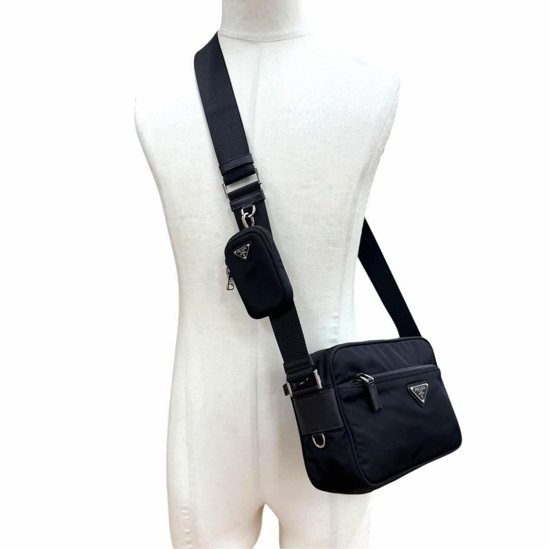 Great PRADA Shoulder Bag Re-Nylon triangle logo triangular plate black 1BC167