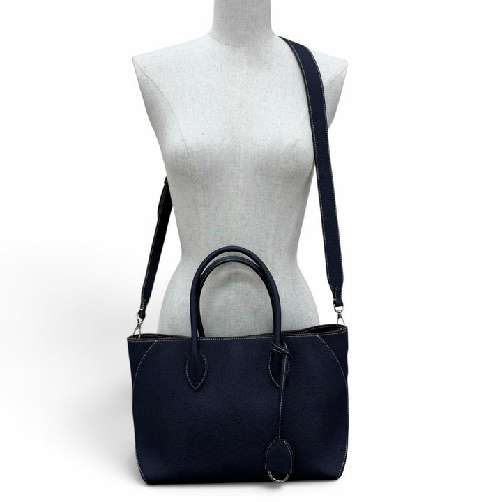 Great BONAVENTURA Tote Bag Mia 27 2WAYShoulder Bag Navy shrink leather Women