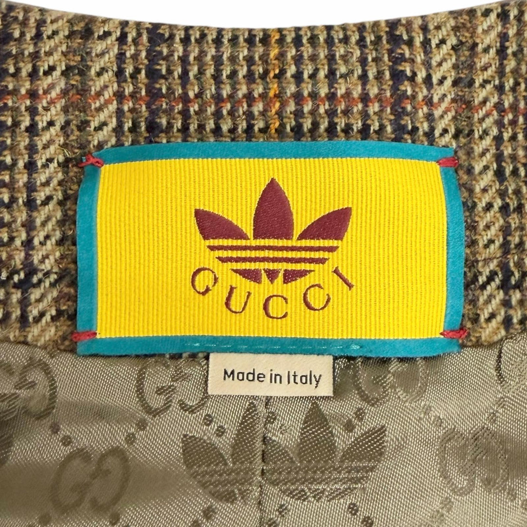 Excellent GUCCI adidas coat Three-stripe nylon panel collarless Brown wool 46