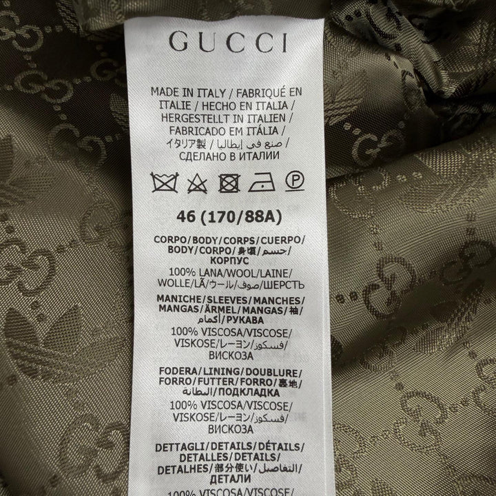 Excellent GUCCI adidas coat Three-stripe nylon panel collarless Brown wool 46