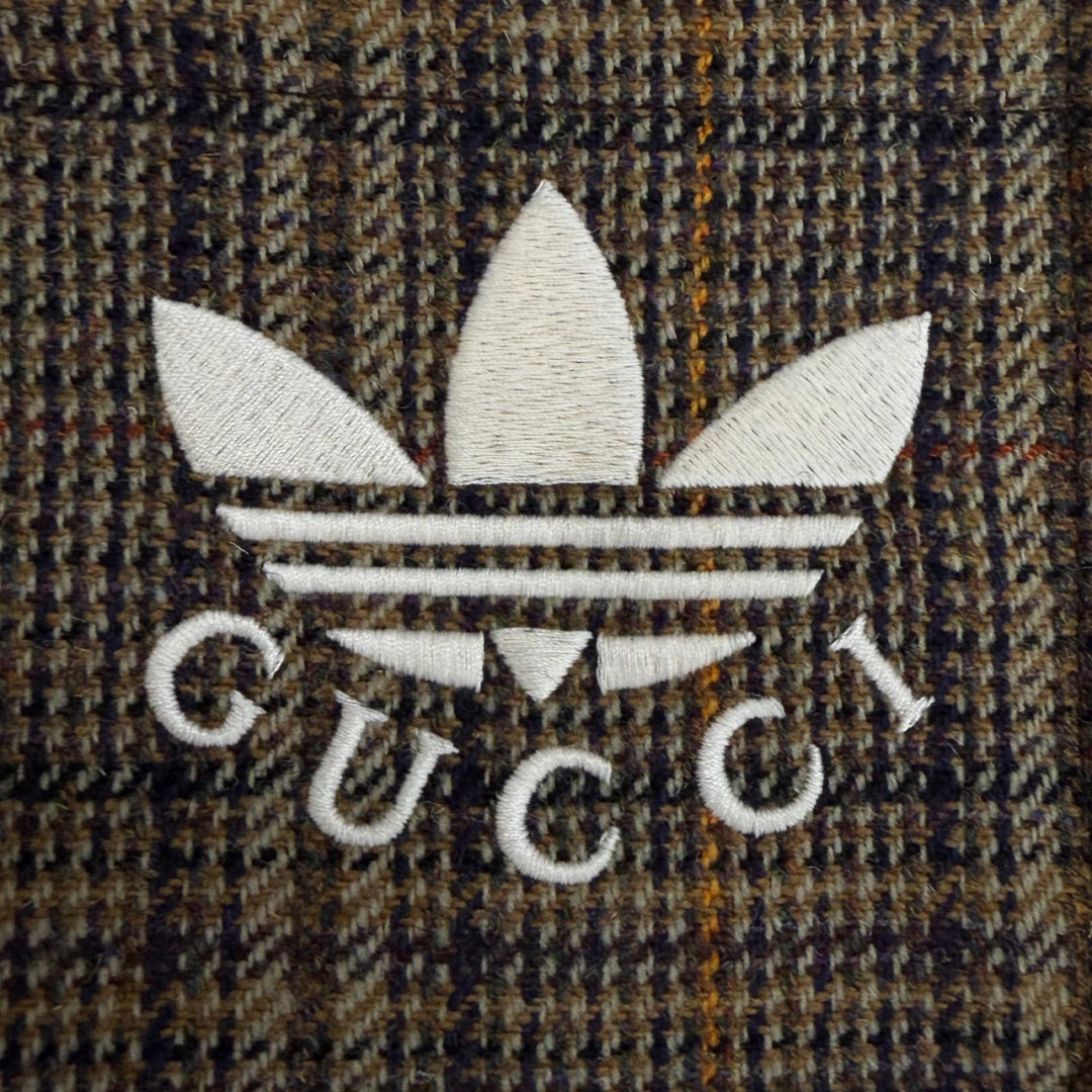 Excellent GUCCI adidas coat Three-stripe nylon panel collarless Brown wool 46