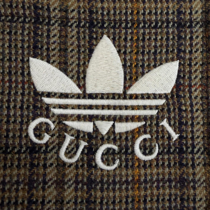 Excellent GUCCI adidas coat Three-stripe nylon panel collarless Brown wool 46