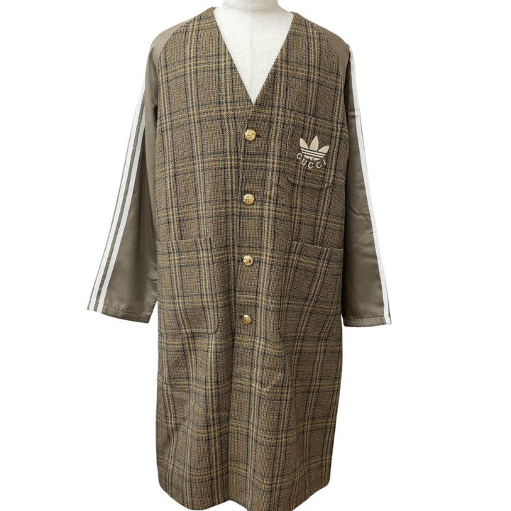 Excellent GUCCI adidas coat Three-stripe nylon panel collarless Brown wool 46