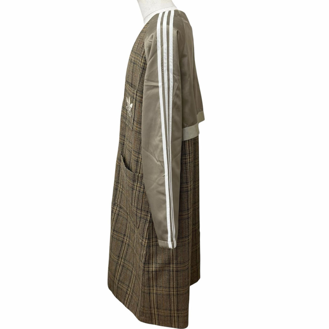 Excellent GUCCI adidas coat Three-stripe nylon panel collarless Brown wool 46