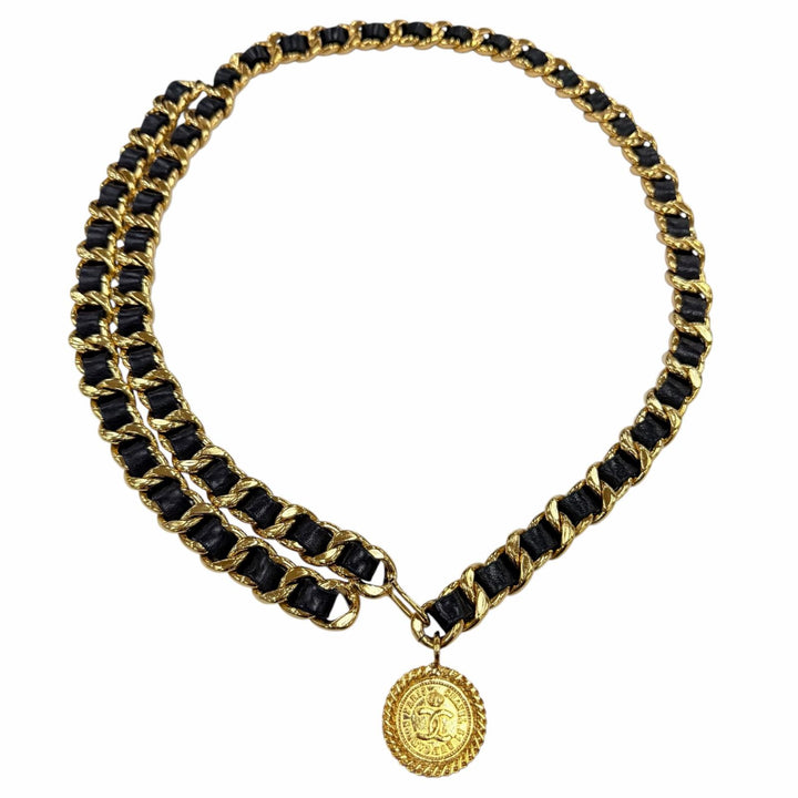 Great CHANEL belt 31 RUE CAMBON COCO Mark Coin Motif Leather Double Chain gold
