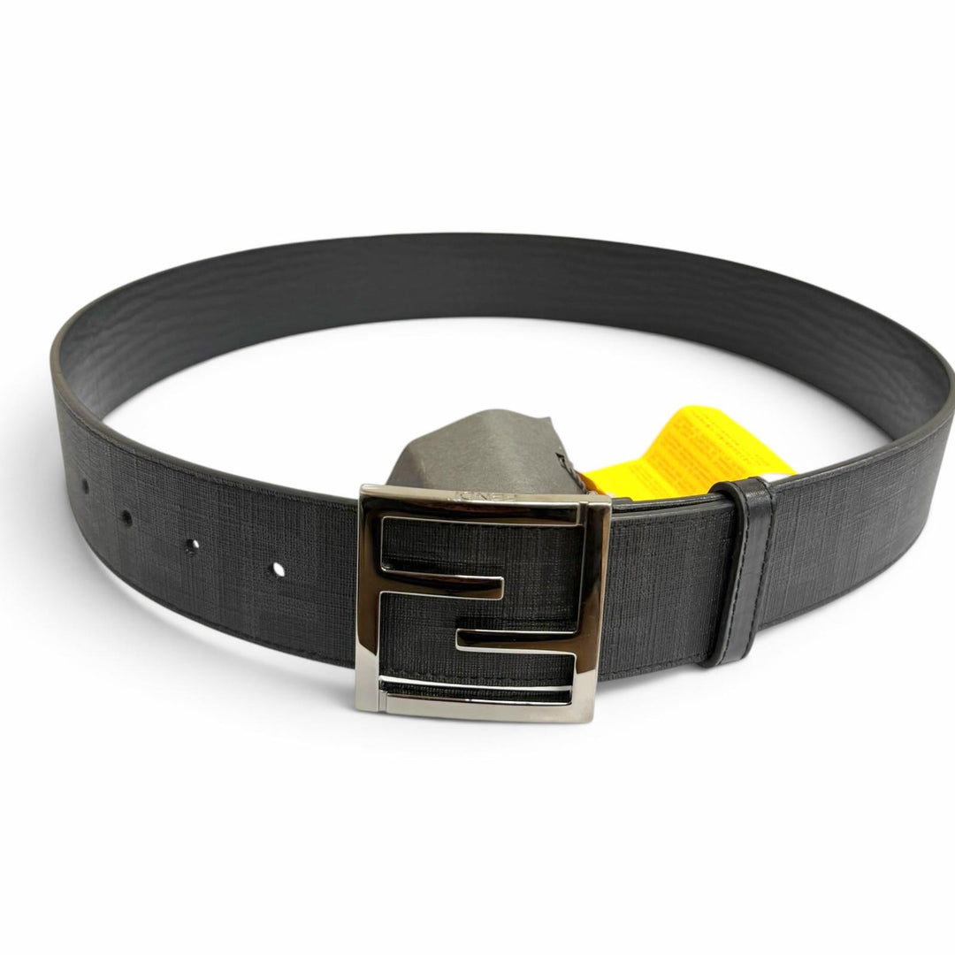 Excellent FENDI belt ZUCCA Pattern FF Logo Buckle black leather mens