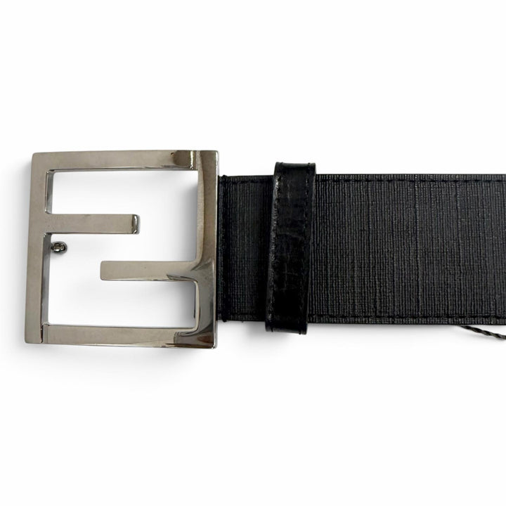 Excellent FENDI belt ZUCCA Pattern FF Logo Buckle black leather mens