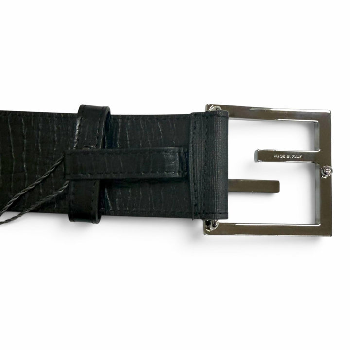 Excellent FENDI belt ZUCCA Pattern FF Logo Buckle black leather mens