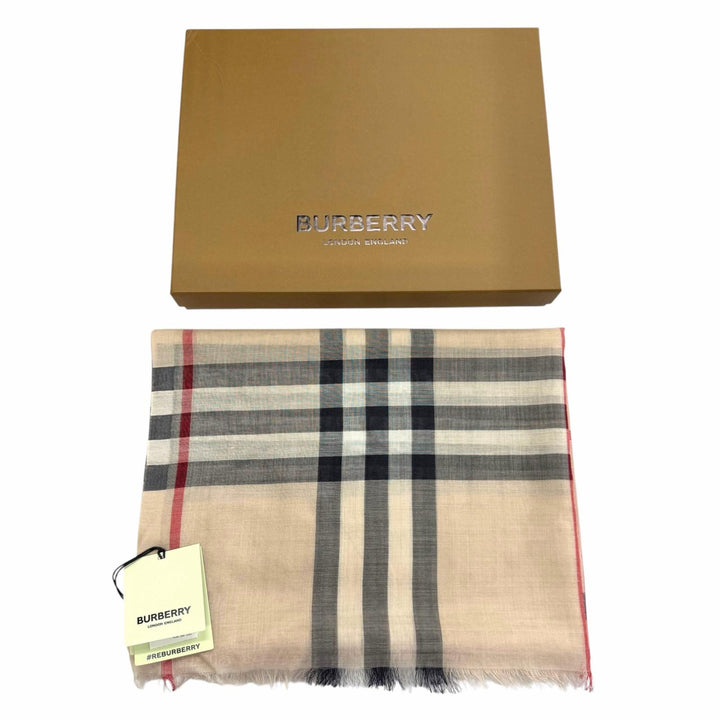 Pristine BURBERRY scarf Wide check stole beige wool Women 8055858