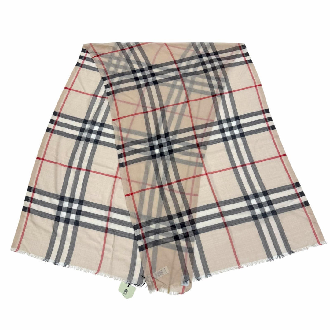 Pristine BURBERRY scarf Wide check stole beige wool Women 8055858