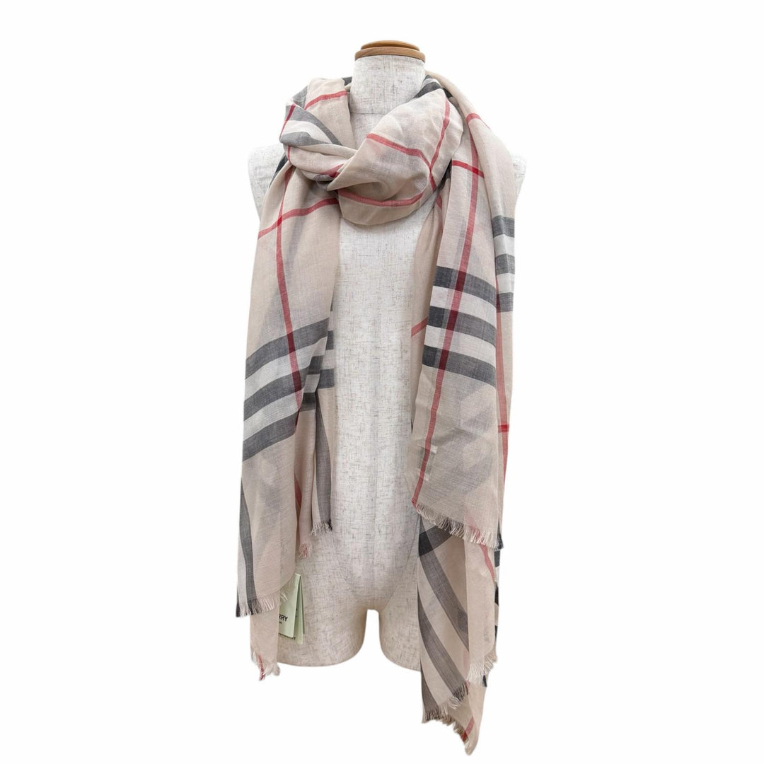 Pristine BURBERRY scarf Wide check stole beige wool Women 8055858