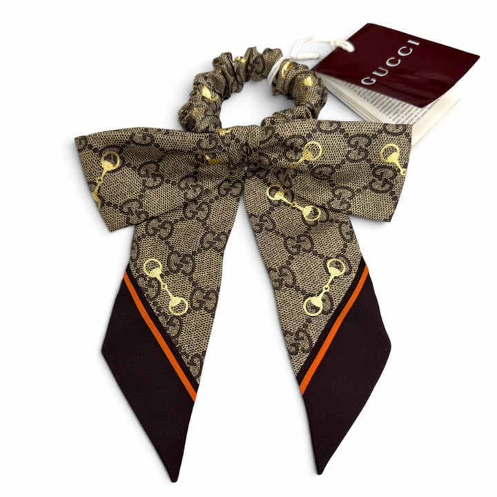 Pristine GUCCI Shush GG Pattern Horsebit Ribbon beige silk Women 770292