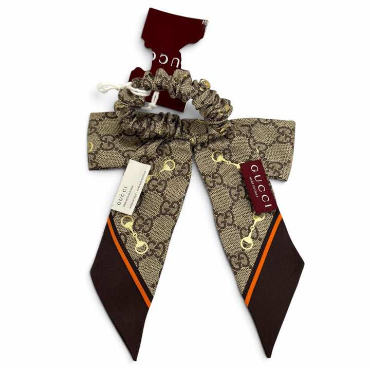 Pristine GUCCI Shush GG Pattern Horsebit Ribbon beige silk Women 770292