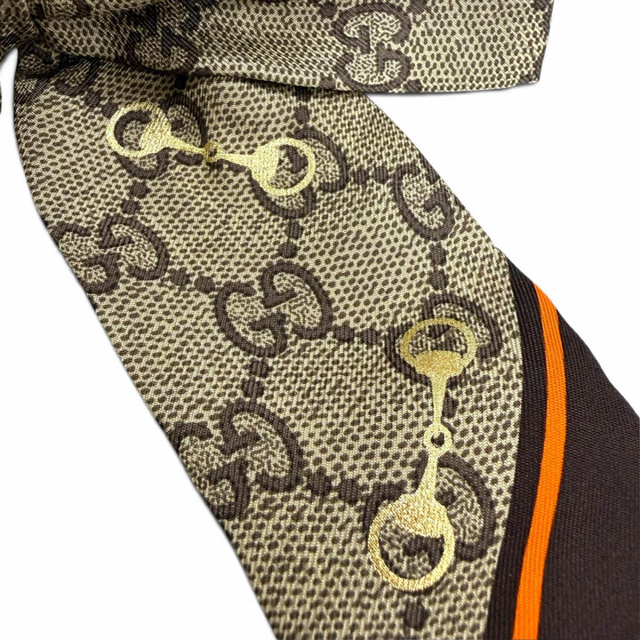 Pristine GUCCI Shush GG Pattern Horsebit Ribbon beige silk Women 770292