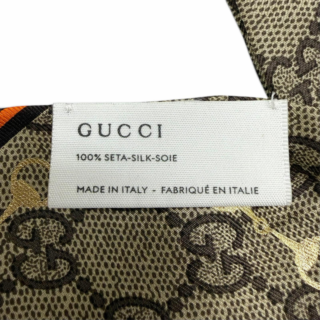 Pristine GUCCI Shush GG Pattern Horsebit Ribbon beige silk Women 770292
