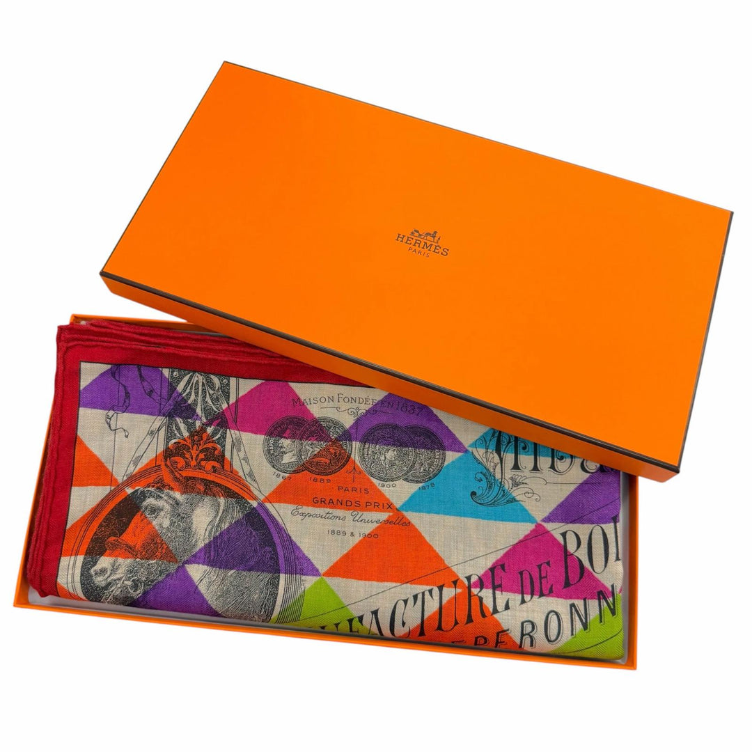 Excellent HERMES scarf Carrégeant (Buckle Workshop) multicolor cashmere Women
