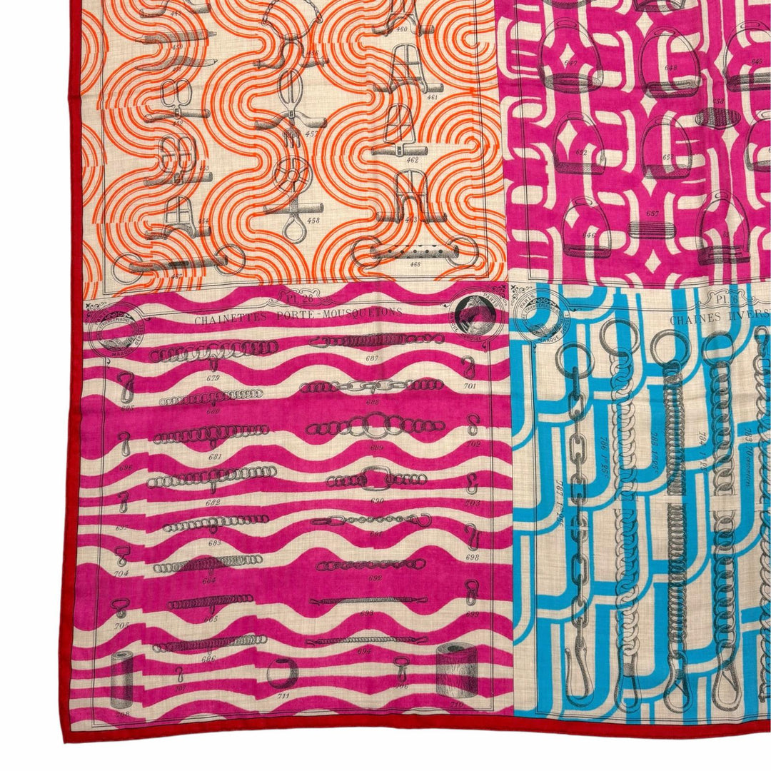 Excellent HERMES scarf Carrégeant (Buckle Workshop) multicolor cashmere Women