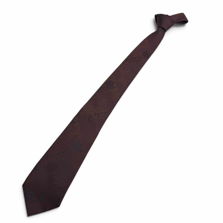 Excellent Berluti tie Calligraphy Scritto all-over pattern Red brown silk mens
