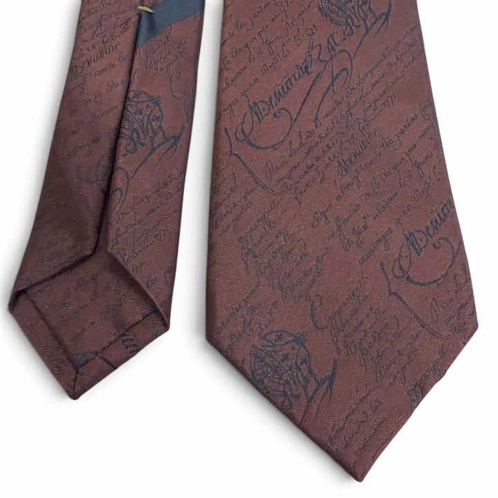 Excellent Berluti tie Calligraphy Scritto all-over pattern Red brown silk mens
