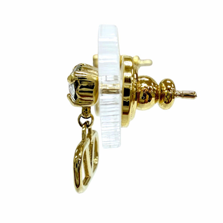 Pristine Valentino Garavani Pierce V Logo Signature Metal Crystal Earrings gold
