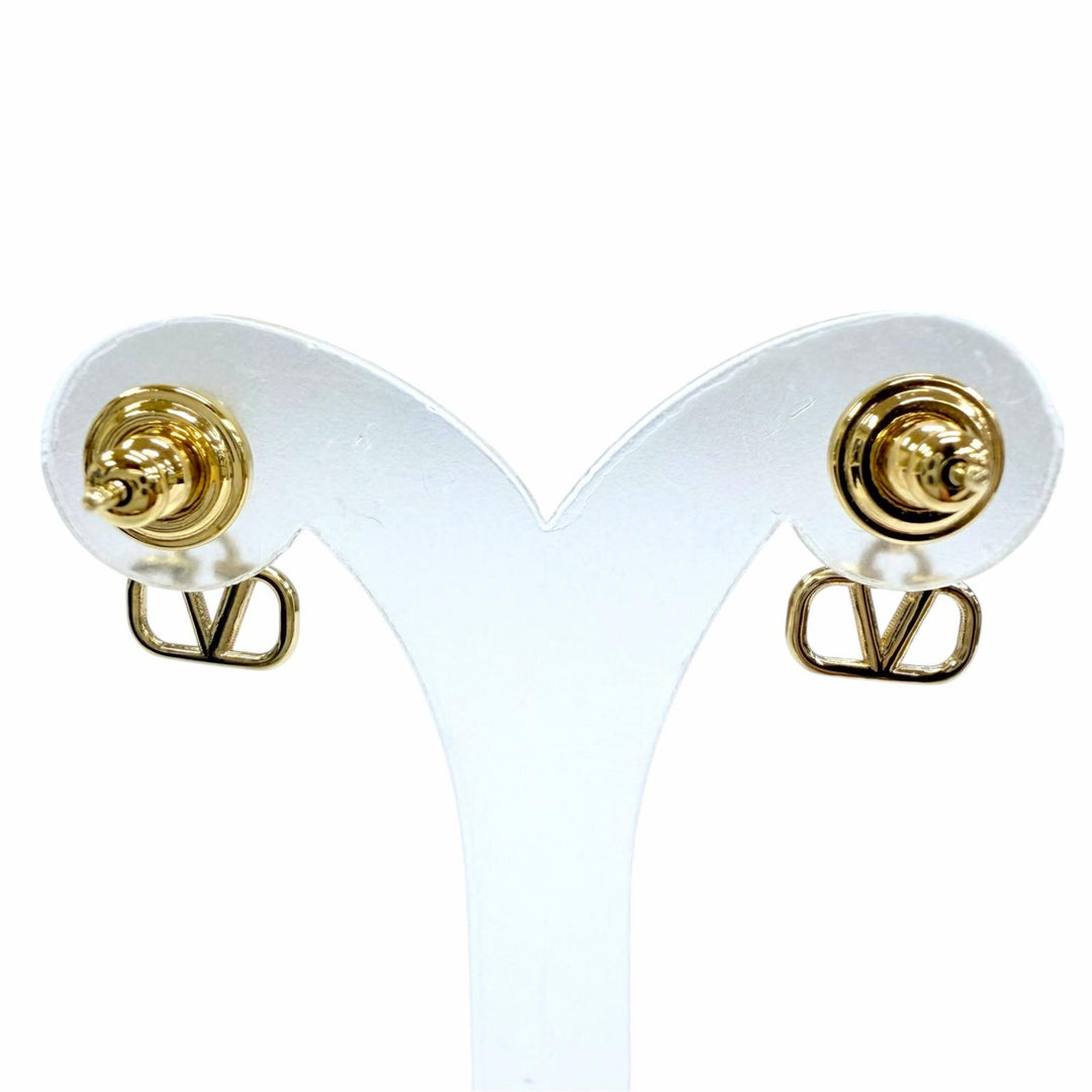 Pristine Valentino Garavani Pierce V Logo Signature Metal Crystal Earrings gold