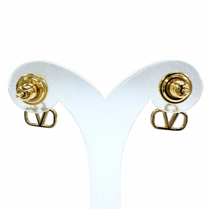 Pristine Valentino Garavani Pierce V Logo Signature Metal Crystal Earrings gold