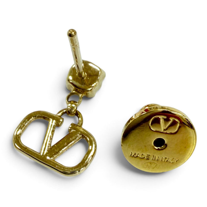 Pristine Valentino Garavani Pierce V Logo Signature Metal Crystal Earrings gold