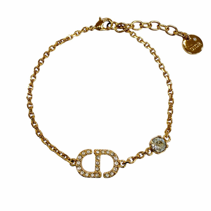 Pristine DIOR Petit CD Bracelet Crystal rhinestone accessories gold metal Women