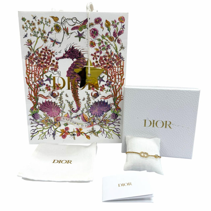 Pristine DIOR Petit CD Bracelet Crystal rhinestone accessories gold metal Women