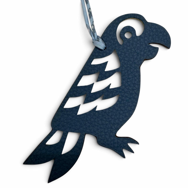 Pristine HERMES Bag charm Petit H Parrot blue leather Women
