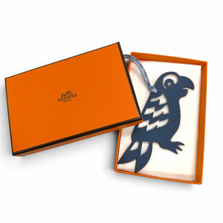 Pristine HERMES Bag charm Petit H Parrot blue leather Women