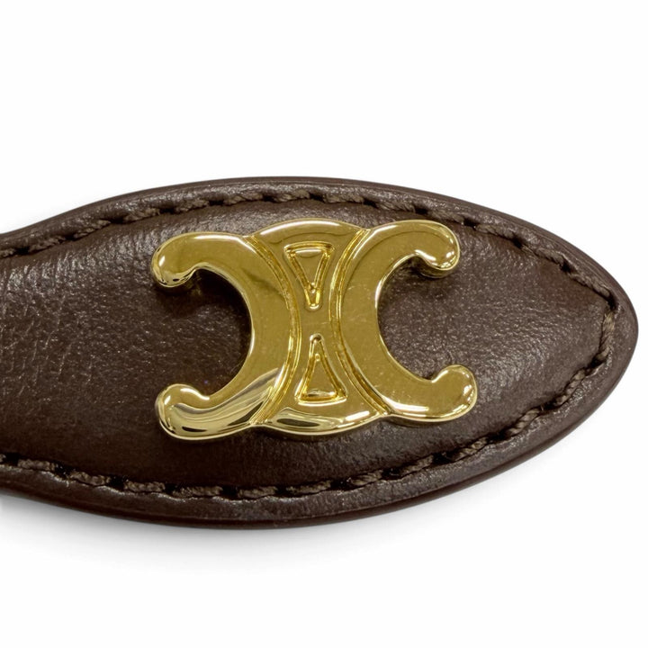 Excellent CELINE choker Triomphe Metal Leather Necklace Brown leather Women