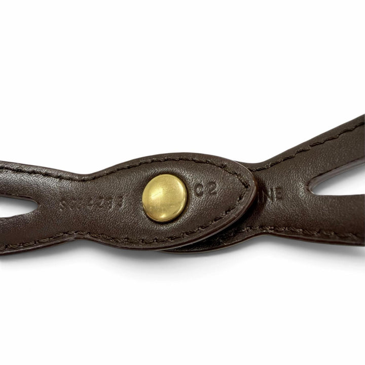 Excellent CELINE choker Triomphe Metal Leather Necklace Brown leather Women